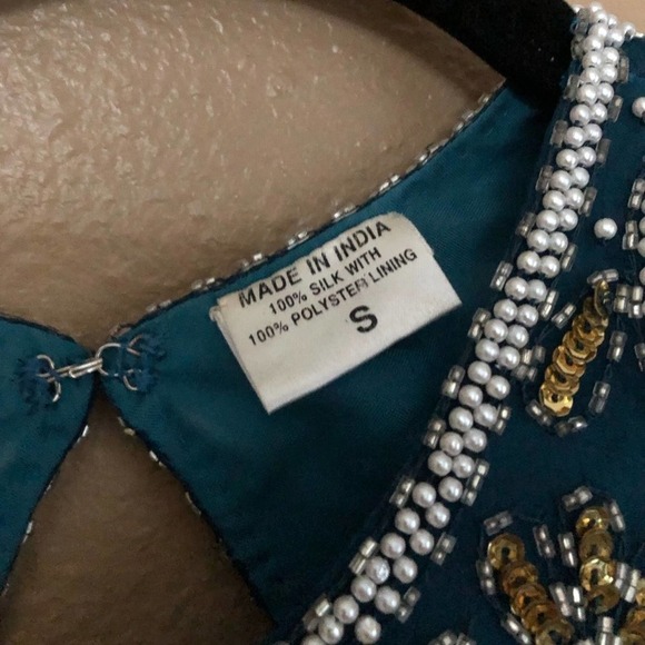 VINTAGE Night Vogue Beaded 100% Silk Dress Size S - Picture 3 of 7